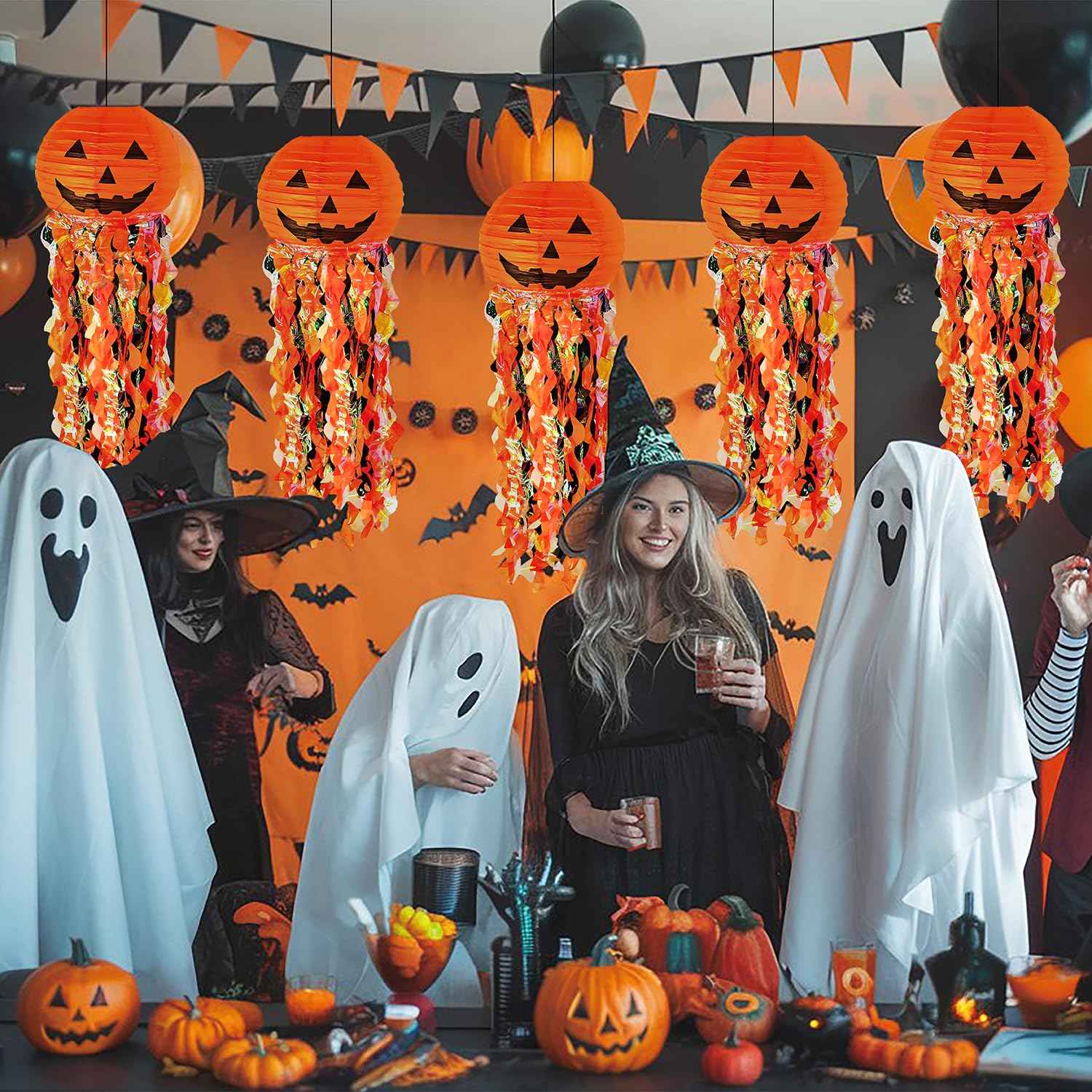 Pumpkin Paper Lanterns, 6 pcs Halloween Party Decorations - Halloween Paper Lanterns - for Outdoor Indoor Halloween Decorations ，Halloween Party Supplies Props