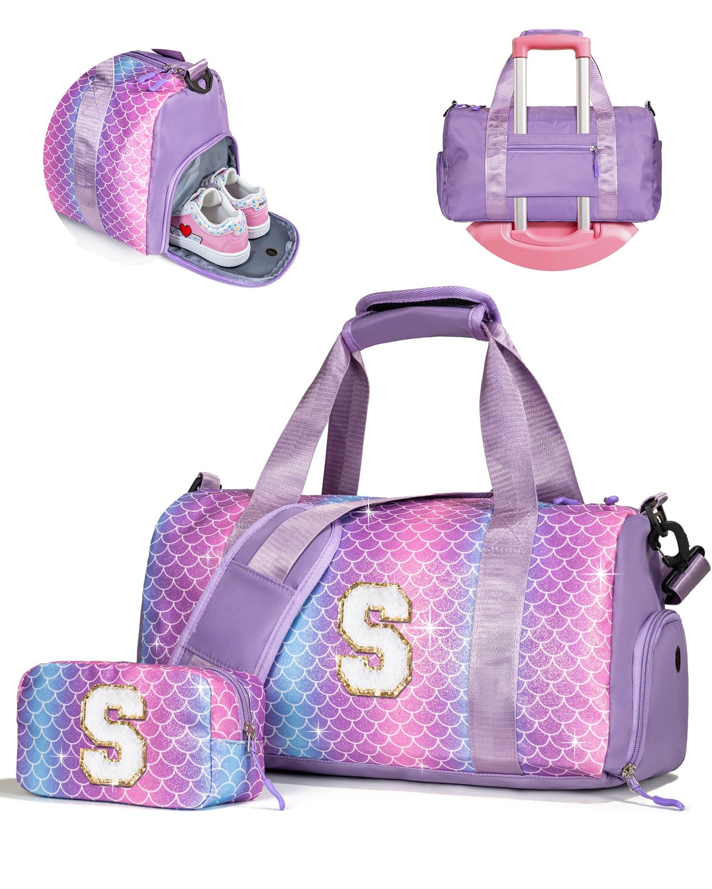 Vogewood Easter Basket Stuffers Gifts for Kids-Girl Gym Bag with Shoe Compartment, Kid Personalized Weekender Overnight Bags, Initial Travel Tote with Makeup Pouch, Valentines Day Gift (Letter P)