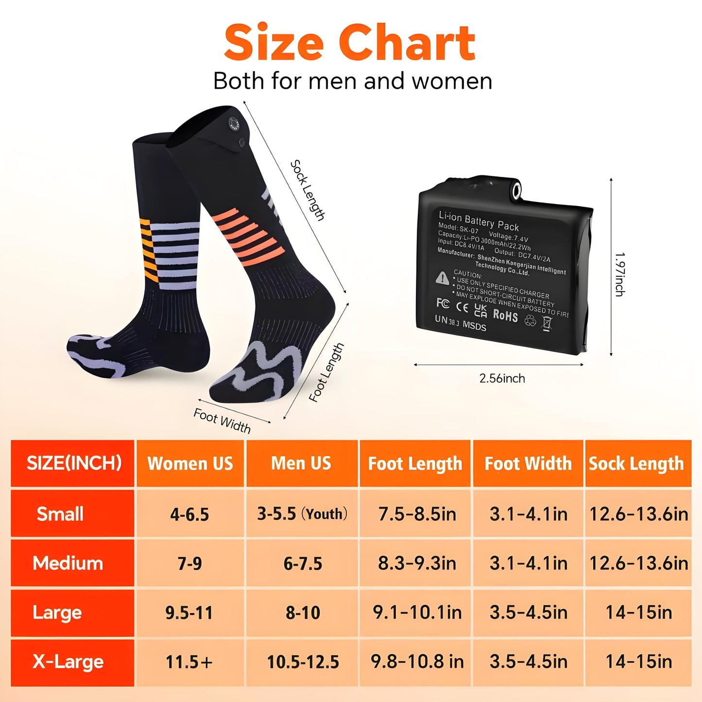 Heated Socks for Men Women, 7.4V Fast Heating Electric Socks with APP & Timer, Up to 12 Hours, Rechargeable Battery, Smart Foot Warmers Washable for Winter Skiing Camping Hiking Fishing Hunting