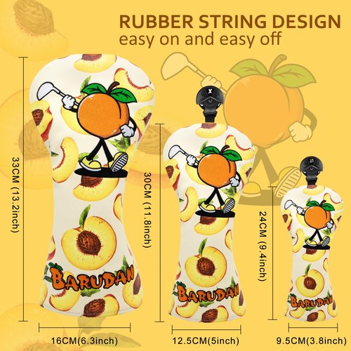 Golf Club Head Covers Peach Style Golf Driver Headcover 3 Wood Headcover Hybrid Headcover Head Covers Mallet Blade Putter Covers Magnetic, Rotatable Fairway Wood Rescue Head Covers