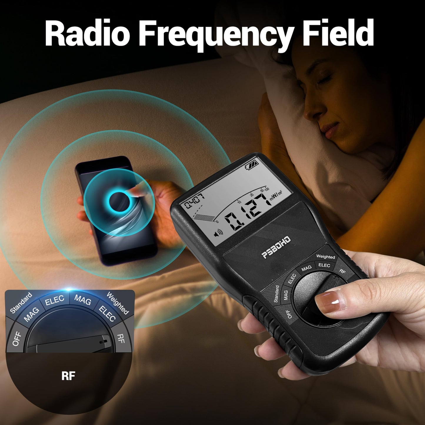 PSB0H0 EMF Meter, 3-in-1 Multi-Field Electromagnetic Radiation Detector for EF RF MF, WiFi Signal Detector, for Home&Office EMF Measurement Devices, Ghost Detectors, EMF Detector Tester