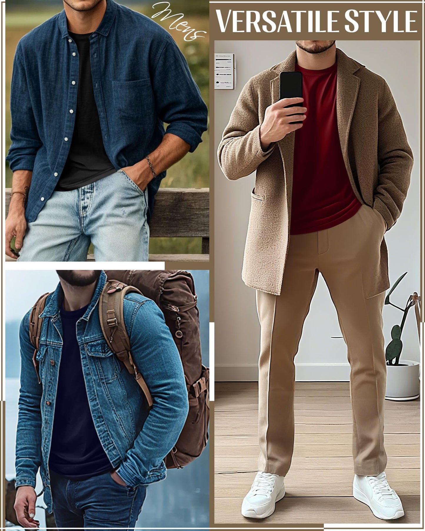 Neer 4 Pack Mens Big and Tall Shirts Cotton Long Sleeve Crewneck Casual Tops Plus Size Basic Tee Shirts Multipack(Black, White, Navy Blue, Wine Red,5X-Large)