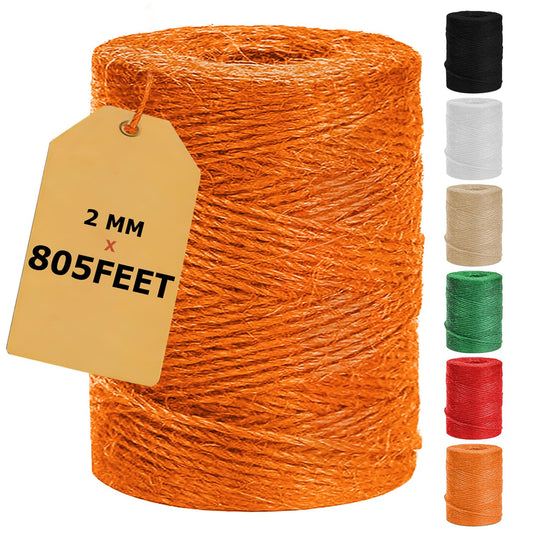 Vanhench 805FT Orange Twine String, Colored Natural Jute Twine String Rope Cord for Christmas Crochet Knitting Macrame, Arts & Crafts, Gift Wrapping, Wedding Décor, Art Decoration Packing (Orange)