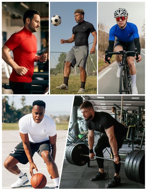 Roadbox Men's Compression Shirt, Mock Turtleneck Short Sleeve Athletic Undershirt, Quick Dry Base Layer Top for Gym Workout White