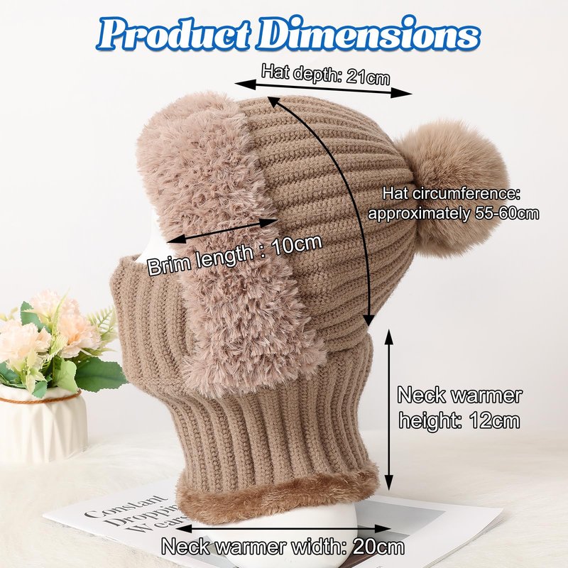 3 in 1 Beanie Hat for Women, Upgrade 3 in 1 Beanie Hat with Scarf and Mask, Fall Winter Warm and Windproof Knitted Ski Scarf and Mask Set, Thick Plush-Lined (Black)