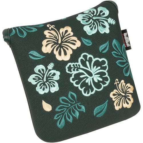 Craftsman Golf Azalea Embroidered Floral Green Mallet Putter Cover Headcover Magnetic Closure