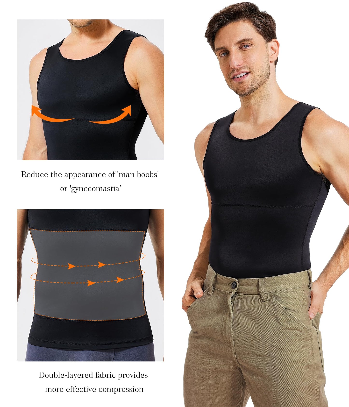 TAILONG Black Compression Shirt Men Shapewear Slimming Body Shaper Vest Sleeveless Tank Top Workout Undershirt