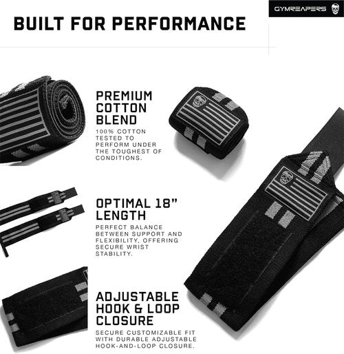Gymreapers Weightlifting Wrist Wraps - IPF Approved 18" Professional Support with Heavy-Duty Thumb Loop for Powerlifting & Bodybuilding