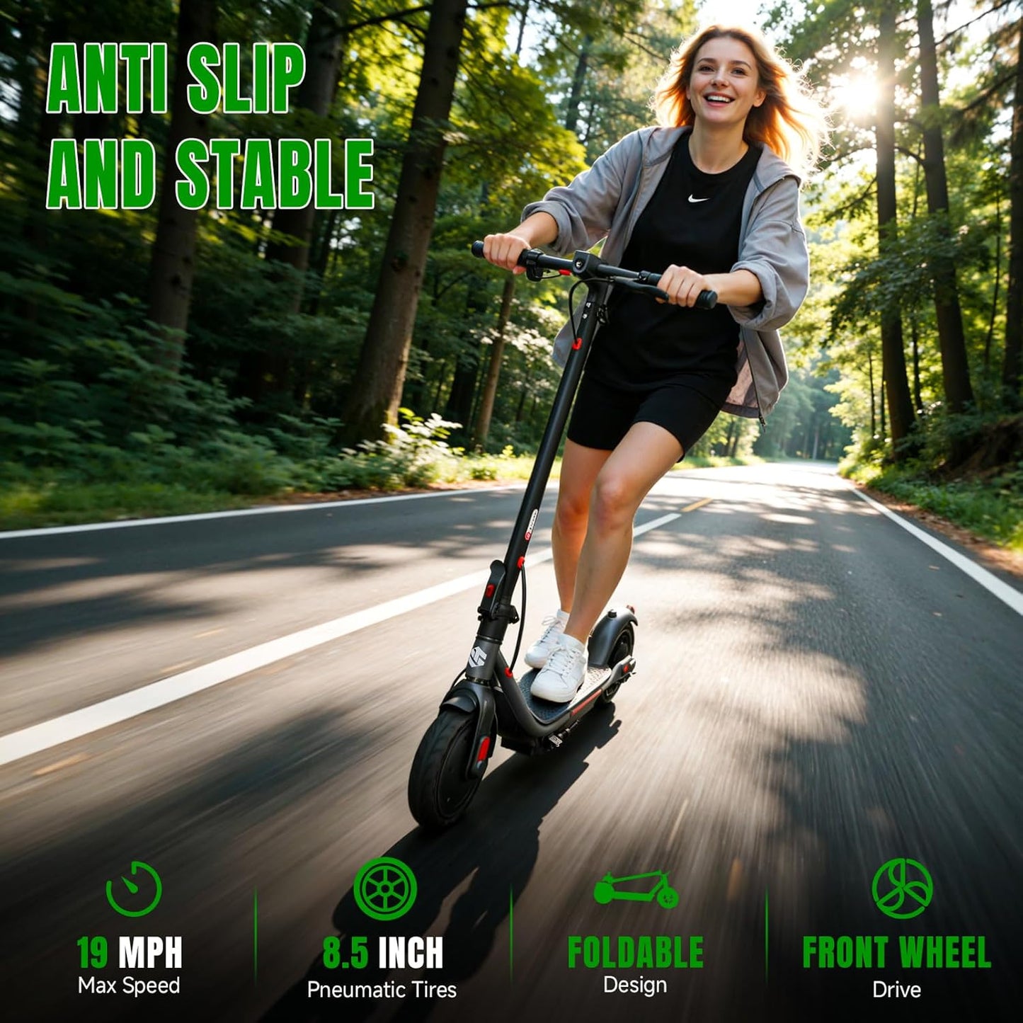 YHR Electric Scooter - Powerful 350W/500W Motor, 20 Miles Range, 8.5"/10" Solid Tires | Dual Braking System