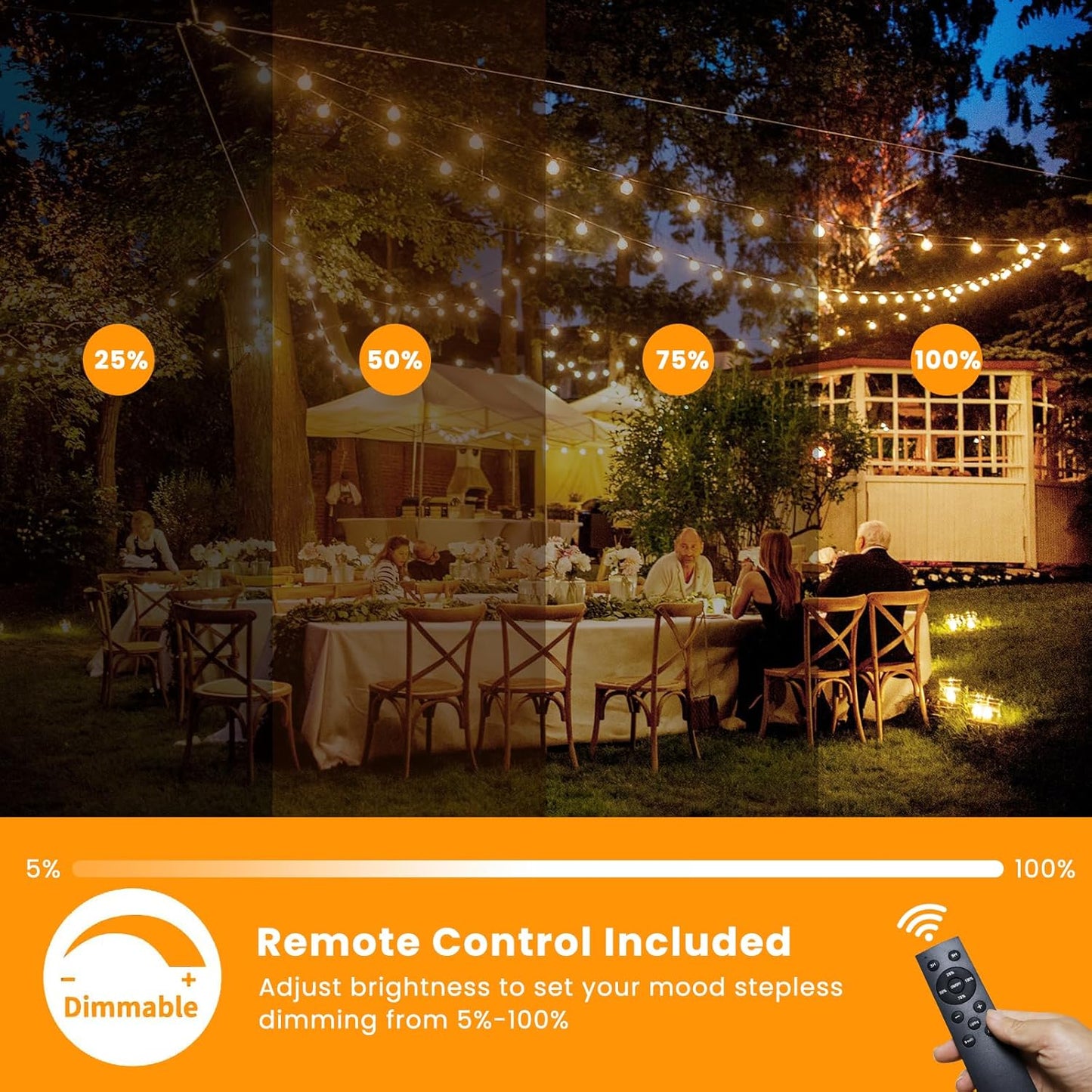 100FT Solar String Lights with Remote Control - Waterproof ST38 Edison Bulbs for Patio & Garden