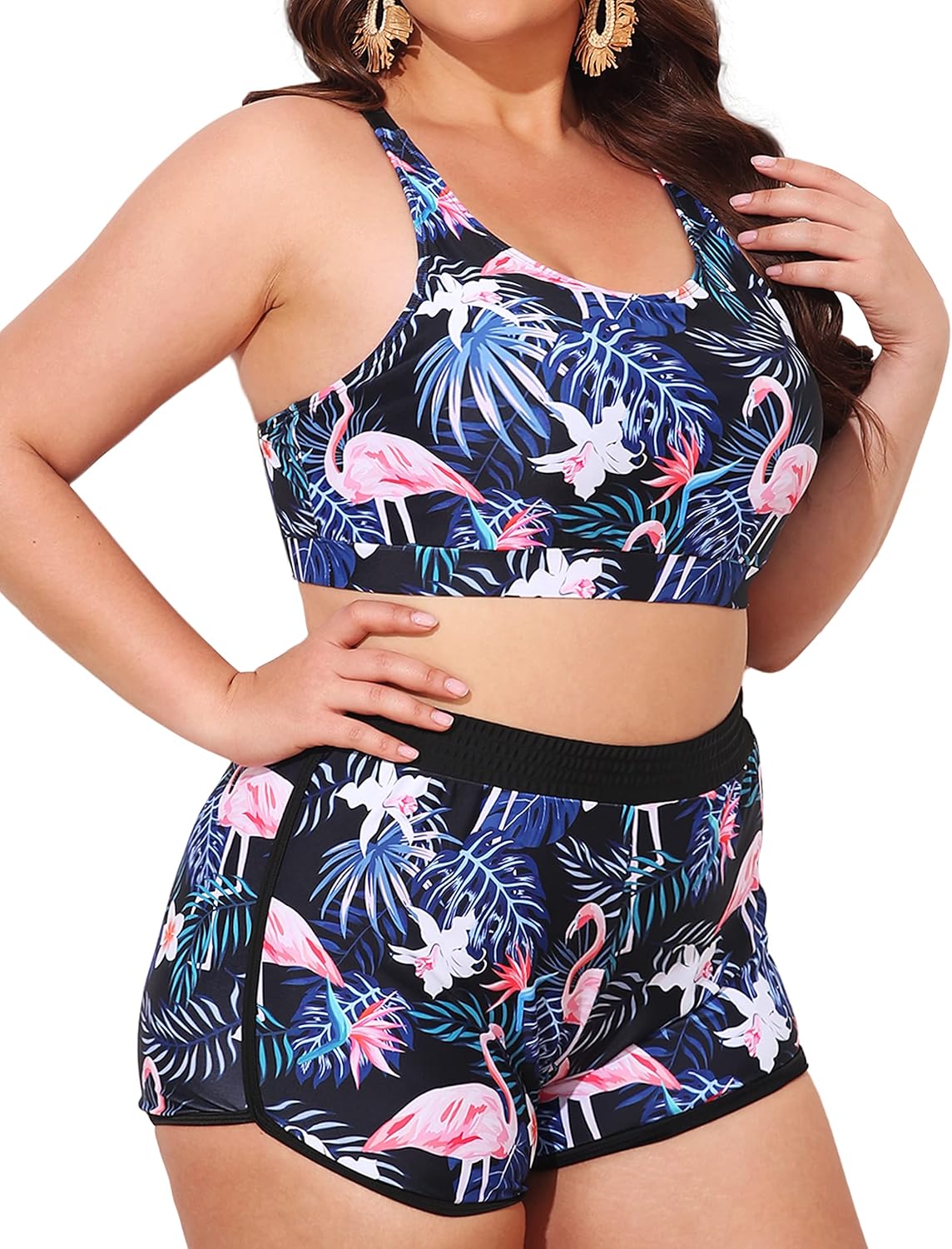 NIeyook Plus Size 3-Piece Tankini Swimsuit - Athletic Bathing Suit with Boy Shorts & Sports Bra