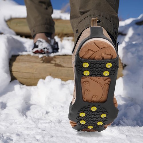 Ice Cleats Snow Traction Cleats for Shoes and Boots,10-Studs Anti-Slip Ice Grippers Rubber Crampons Cleats for Walking on Snow and Ice Slip-on Stretch Overshoe Footwear(XXL)