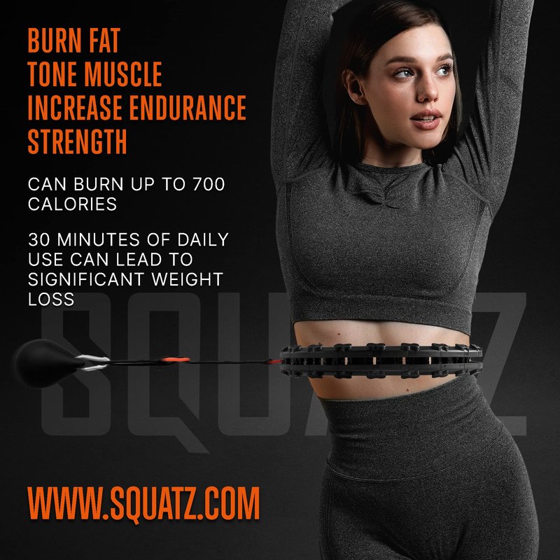 SQUATZ Weighted Smart Hula Hoop - Exercise Hoop with 5 Resistance Bands, 2 Sets of Silent Bearings and Digital Fitness Program, Use for Lower and Upper Body Exercises, Great for Every Body Shape,Black