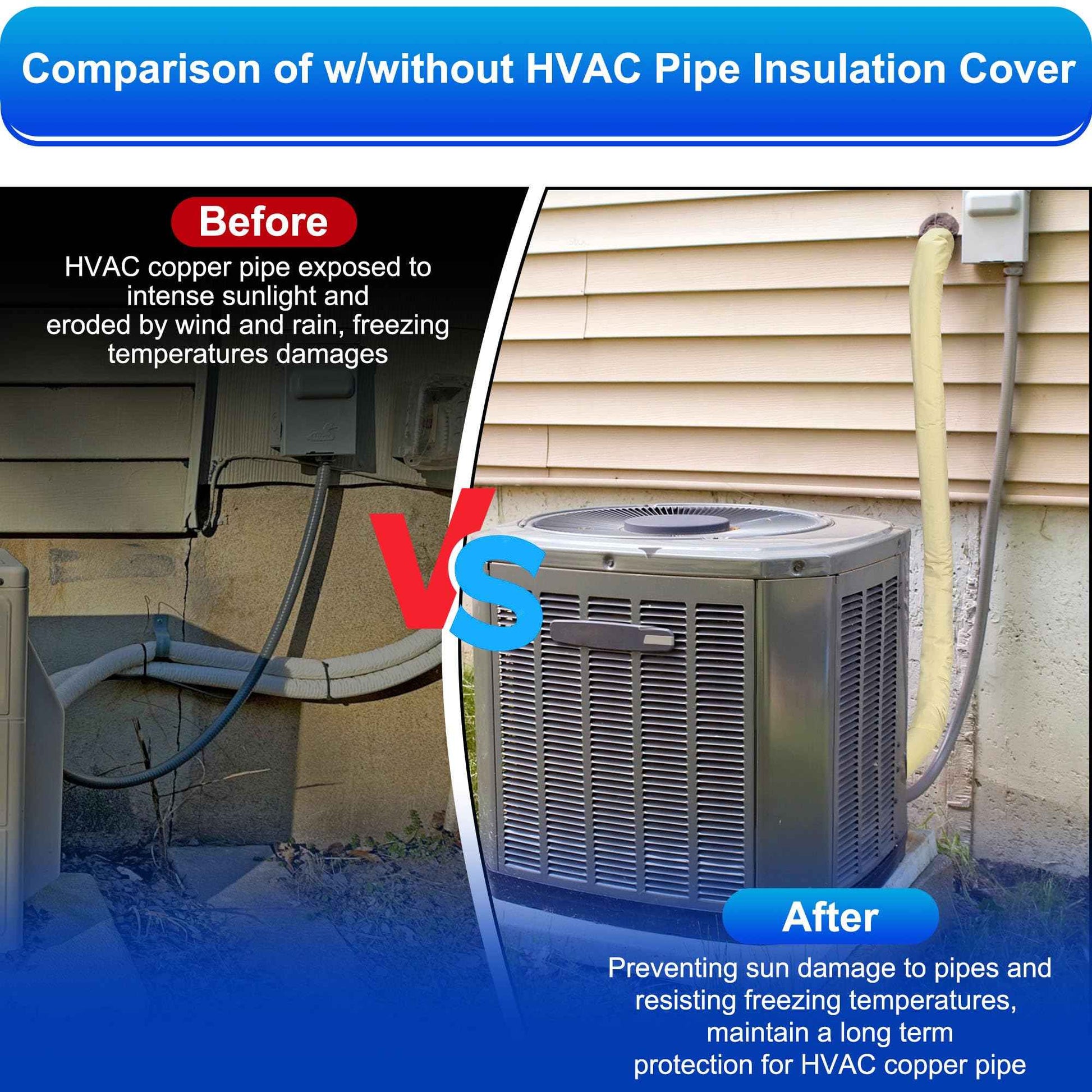 3 Layers HVAC Copper Pipe Insulation Cover Protector,Flexible AC Copper Line Insulation Sleeve,600D Oxford 72x10.2 Inch AC Pipe Insulation Wrap for Outside Central Air Conditioning Splits Khaki