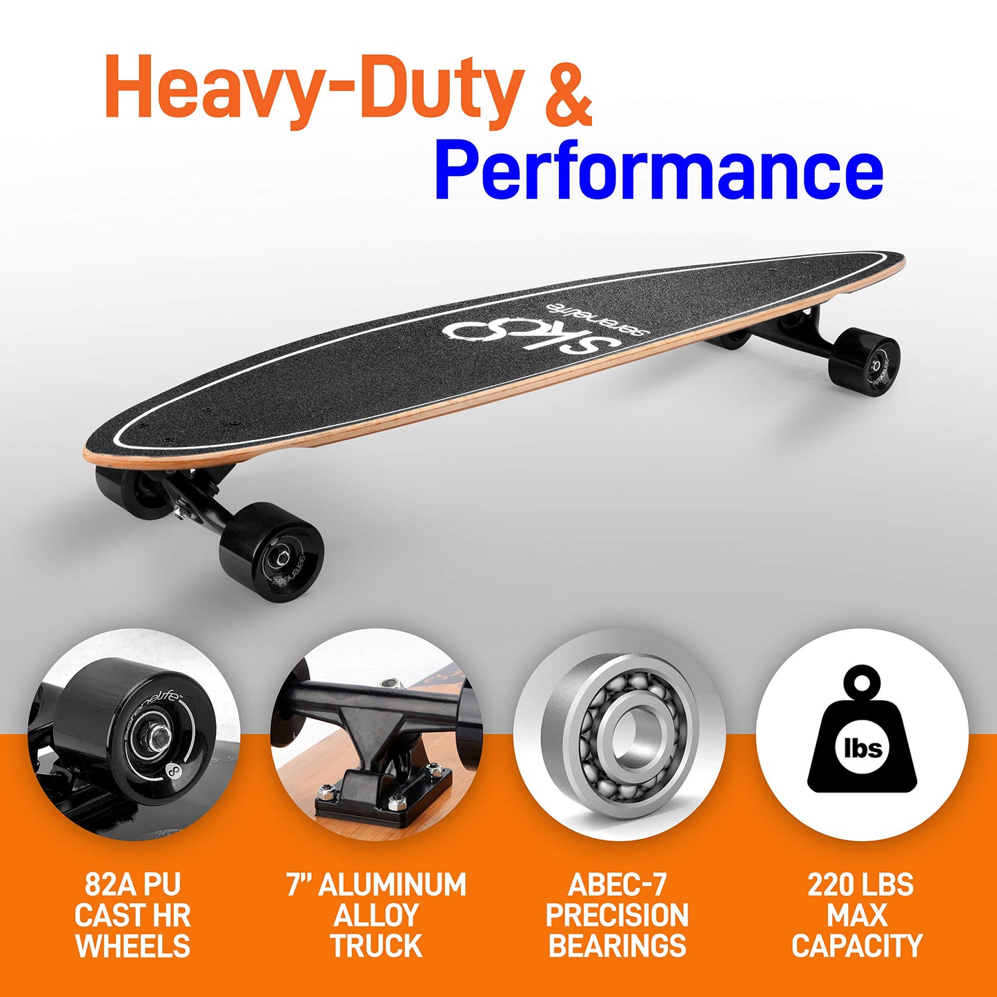 SereneLife Mini Cruiser Skateboard for Kids, Teens and Adults, Flat Concave Design with Non Slip Black Grip Tape, Durable Ply Deck, 44x10x4 in, Canadian and Bamboo Maple Deck (Black)