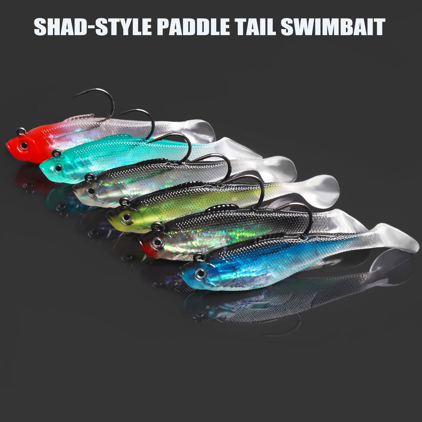 Paddle Tail Swimbaits, Pre-Rigged Soft Fishing Lures Jig Head Lifelike Swim Shad Lures Swimbait with Weighted Hook for Bass Walleye Trout Pike Crappie Striped Bass