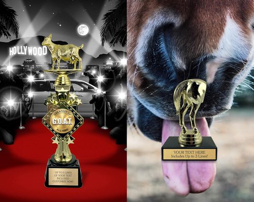 Awards4U Goat and Horse Butt Trophy Set - Personalized First and Last Place Trophies with Custom Plates