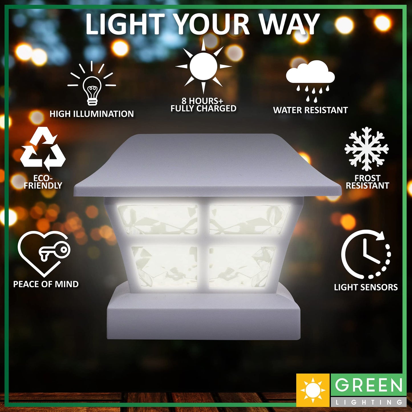 GreenLighting Evolve White Outdoor Post Cap Lights - 4x4/5x5 Post Caps Fits PVC/Vinyl - Waterproof Solar LED - 12 Pack