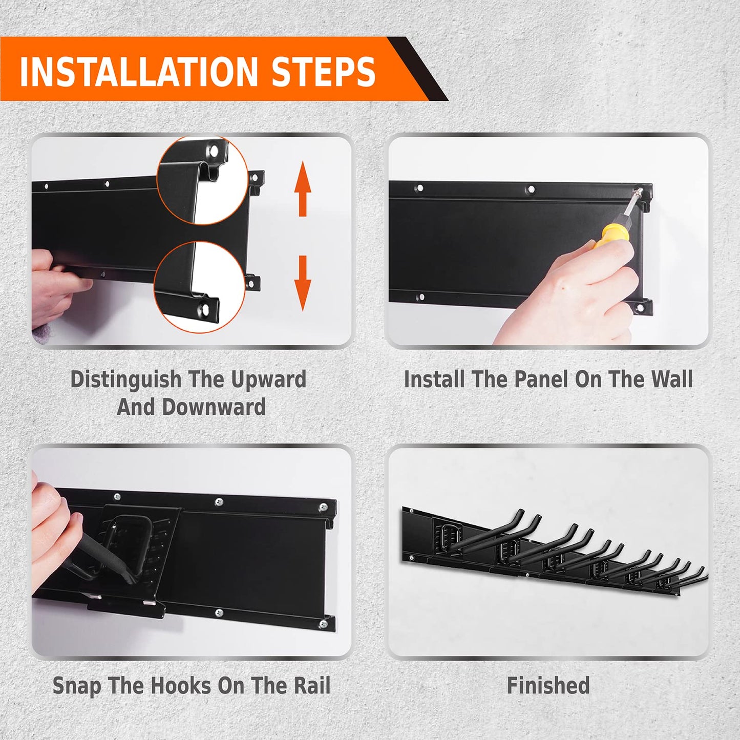 Charmount 96" Garage Storage Wall Organizer with 1200lbs, 12 Hooks Broom Holder Wall Mount, Garden Tool Organizer, Easy Installation Tool Storage to Accommodate Brooms, Hoses, Yard Tools and More