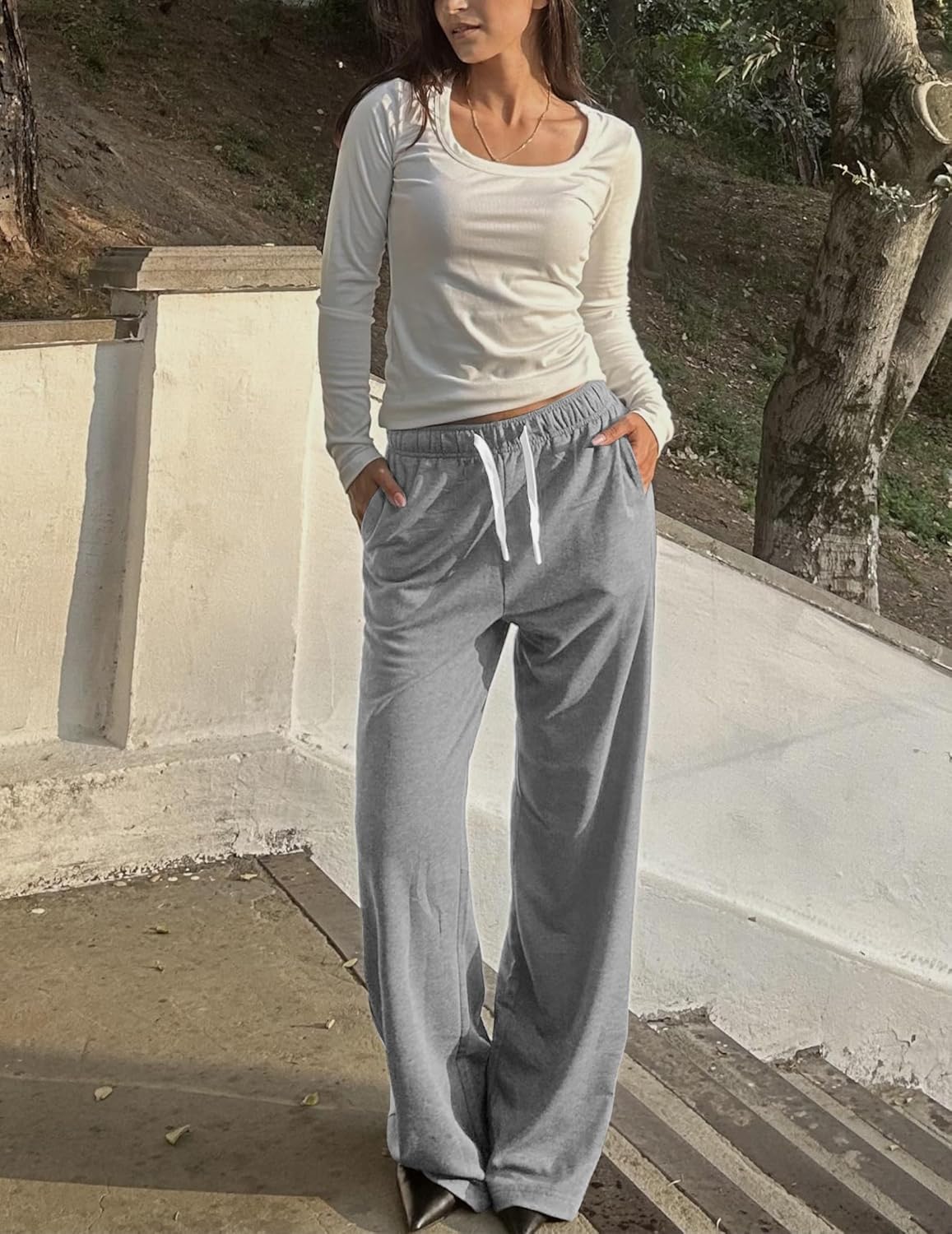 PINSPARK Wide Leg Sweatpants - High Waisted Baggy Design with Pockets for Casual Workouts