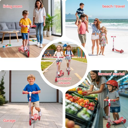 Kick Scooters for Kids 3-5 5-7 Age - Flexible Steer,Height Adjustable,Light Up Three Wheels Toddler Scooter for Ages 3+ Year Old Boys & Girls, Indoor Outdoor Fun Gifts - Pink