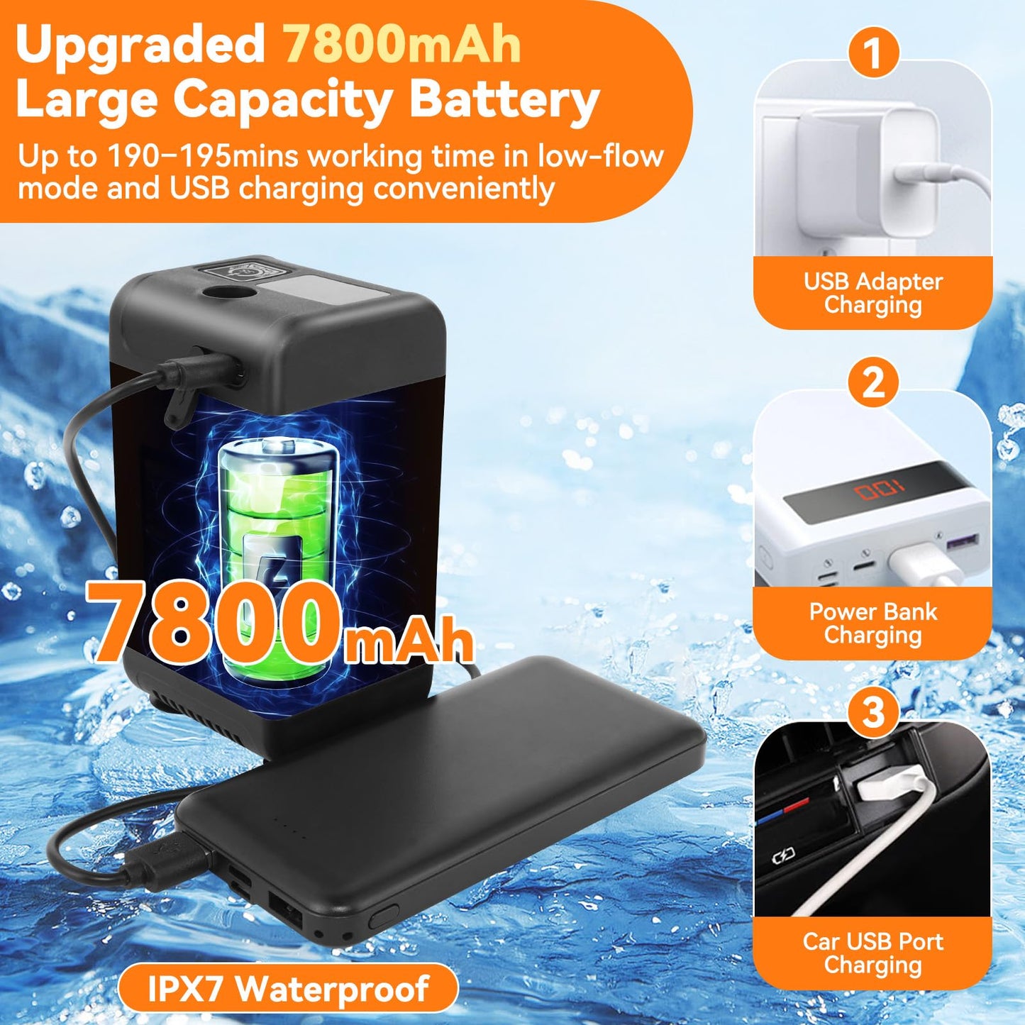 FIRINER Portable Camping Shower, 7800mAh Rechargeable Outdoor Shower Kit with Heater, Intelligent LED Display, IPX8 Waterproof, Portable Shower for Camping, Outdoor, Travel, Car Washing, Pet Bathing