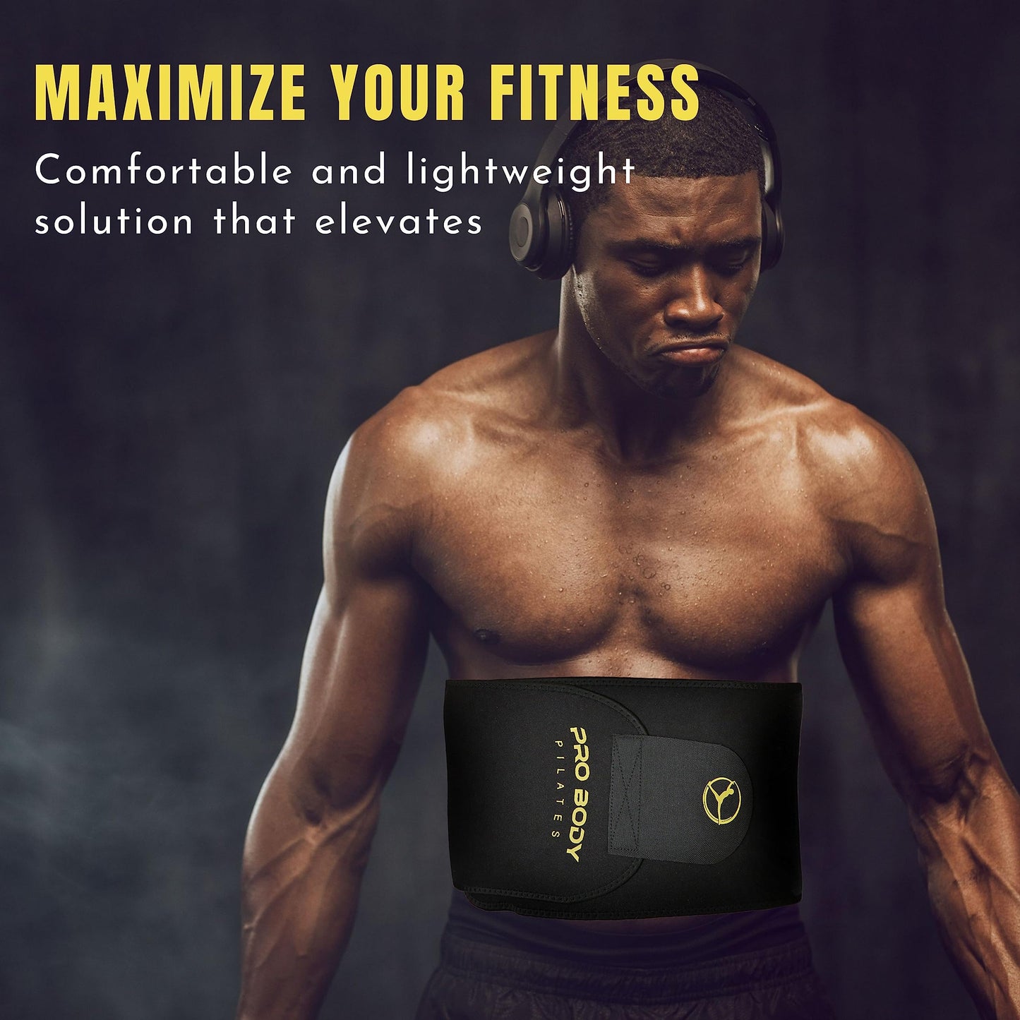 ProBody Pilates Waist Sweat Band for Women and Men, Waist Trimmer Belt for High-Intensity Training, Waist Trainer (Black, L/XL)