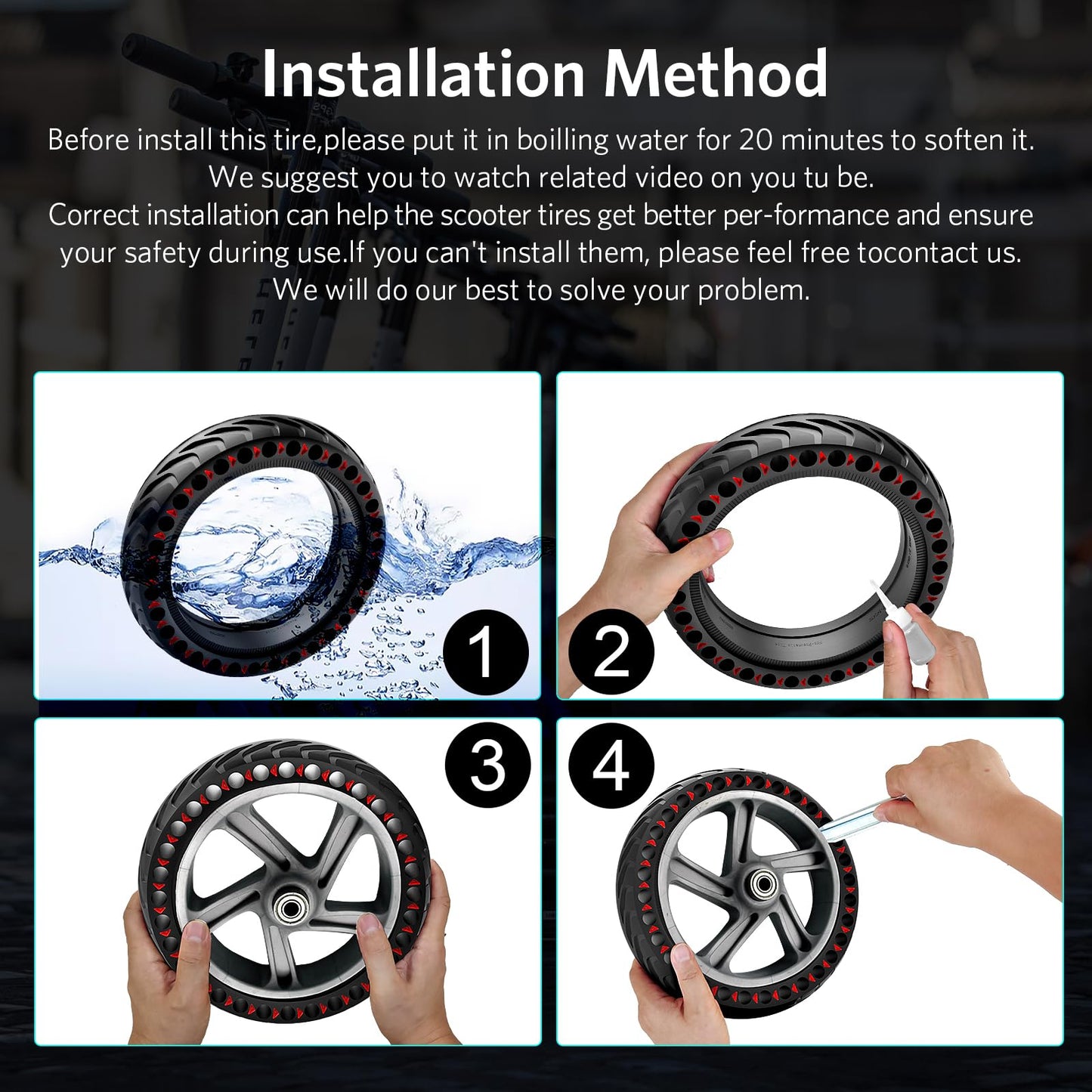 Cooryda Solid Tire for Xiaomi m365 Electric Scooter Mijia m365 pro/gotrax gxl V2/XR, 8.5 inches Electric Scooter Wheels 8 1/2''Honeycomb Solid Tires