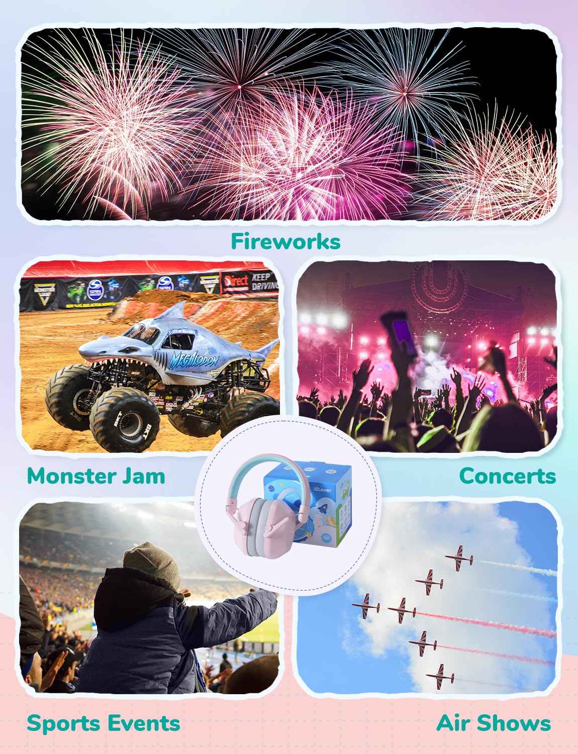 iClever Noise Cancelling Headphones for Kids Adults, SNR 29dB Safety Noise Reduction Ear Muffs for Autism Sensory &Concentration Aid, Ear Hearing Protection for Fireworks/Event/Monster Truck/Concert