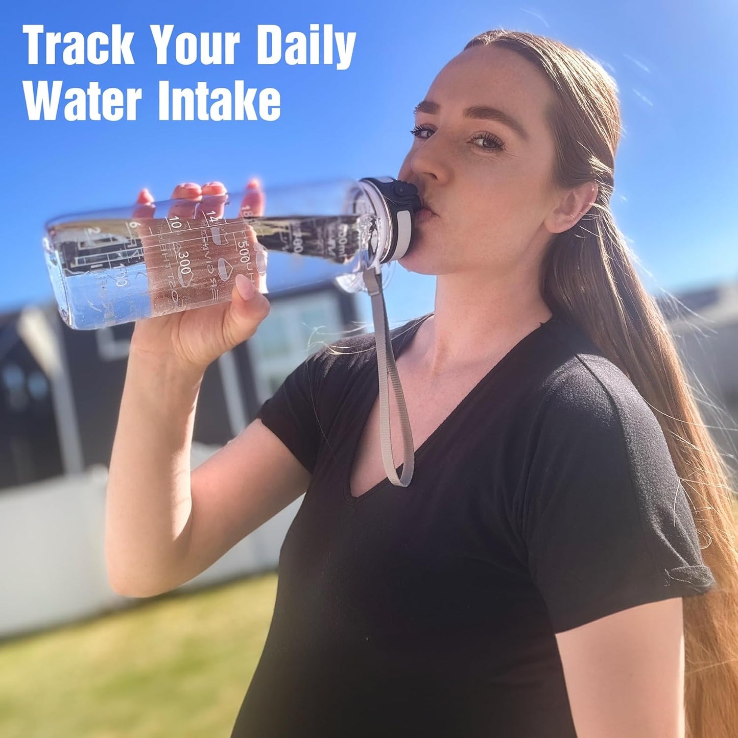 OLDLEY 32oz Motivational Sports Water Bottle - Time Marker, BPA-Free, Leakproof, Clear Design