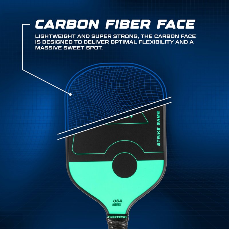 SweetSpot Strike Game Carbon Fiber Pickleball Paddle | USAPA Approved | Lightweight Pickle Ball Racket | Black and Mint