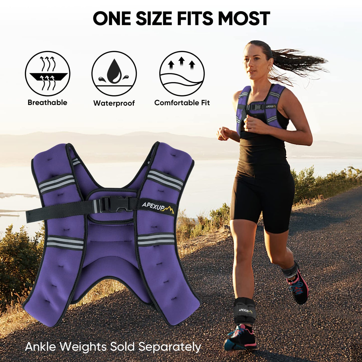APEXUP 10lbs Weighted Vest Men Women, Weight Vest for Women Workout Equipment for Strength Training Running (Purple)