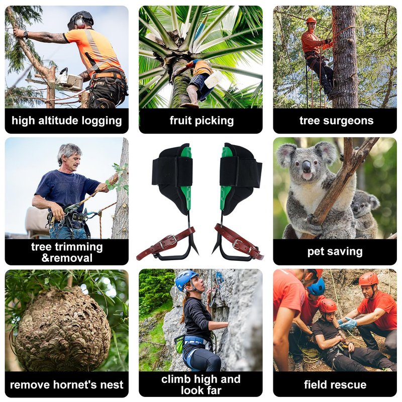 tonchean Tree Climbing Spikes, Height Adjustable Tree Climbing Gear, 350lbs Load Capacity Climbing Spurs Arborist Equipment Tree Climbing Kit for Tree Work, Climbers, Hunting, Fruit Picking