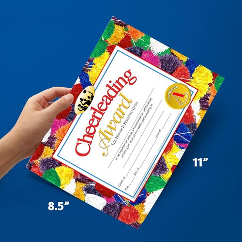 Hayes Cheerleading Award Certificate - Customizable Recognition for Students | Full-Color Pom-Pom Design, 8.5" x 11", 30 Pack