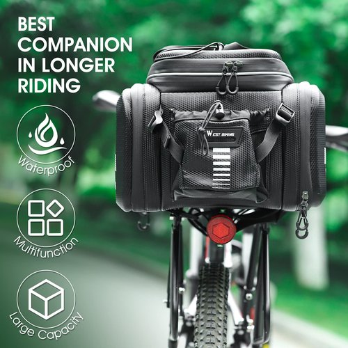HONGYEA Bike Bags for Bicycles Rear Rack Waterproof | 45L Large Capacity Panniers Trunk Bag with Extra Padded Foam Bottom Bicycle Rain Cover Shopping Commuter Trip (BLACK-45L)