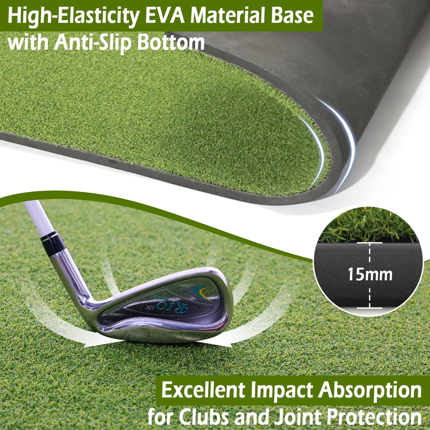 Bearwill Golf Mat 31mm, 5ft x 4ft Golf Hitting Mat for Indoor Outdoor Practice, High-Elasticity Elite Artificial Grass Simulator Turf Mat for Chipping Swing Driving Training