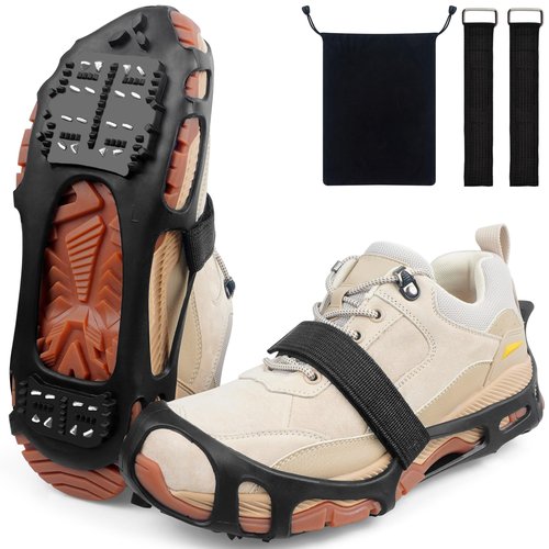 Crampons, Ice Cleats for Shoes and Boots Anti-Slip Snow Traction Cleats Walking on Snow and Ice Slip-on Stretch Footwear for Winter Walking Hiking Fishing XL