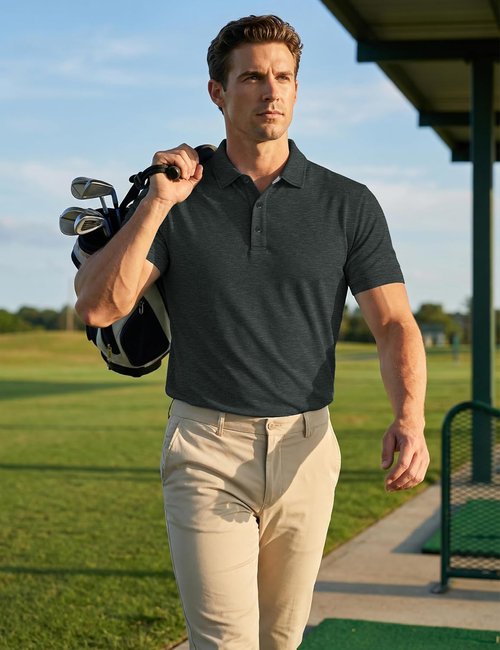 MAGCOMSEN Men's Moisture-Wicking Polo Golf Shirt - 3-Button Casual Athletic Tee