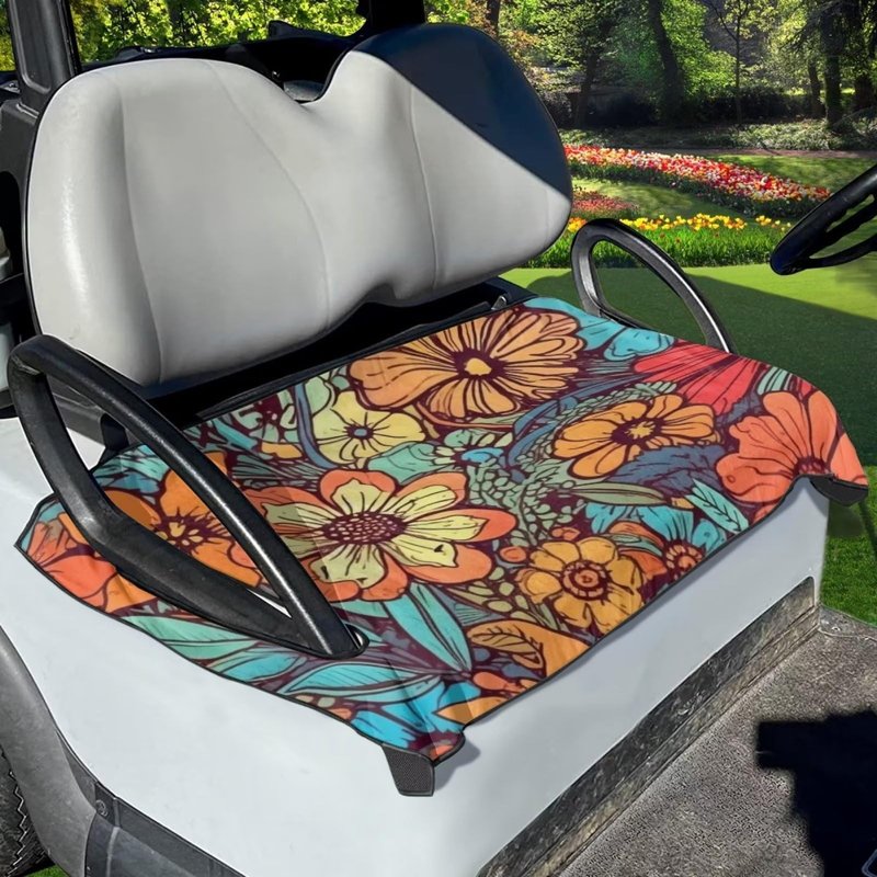 TODIYADDU Colorful Hawaiian Flower Summer Golf Cart Seat Towel Blanket Covers for 2-Person Washable Universal Golf Cart Seat Covers Fit for Golf Carts Bus with Unique Patterns Gifts