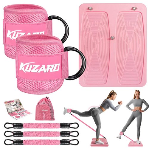 KUZARO Glute Workout Equipment, Leg & Hip Exercise Equipment for Women, Resistance Bands with Ankle Straps & Exercise Board for Home Gym Fitness, Kickbacks, Hip Thrusts, Lower Body Training