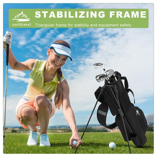 UNIHIMAL Sunday Golf Bag with Stand, 3.2 Lbs Lightweight Pitch and Putt Carry Bag with Cooler Pocket, Portable Driving Range Club Case for Men Women, Fits 5-6 Clubs, 31.5 Inch, Dark Black