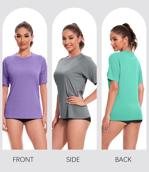 Kinglaman Workout Tops for Women - 5/6 Pack Dry Fit UV Protection Athletic Tees | Ideal for Gym & Yoga
