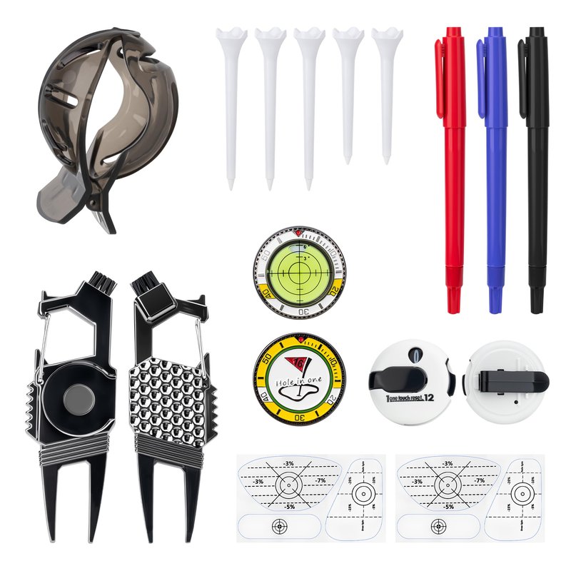 Nvrtio Golf Essentials Kit | Must Have Golf Accessories - Golf Green Reader, Divot Repair Tool, Golf Ball Marker, Golf Score Counter, Golf Tee Holder, Golf Impact Tape, Golf Gifts for Men