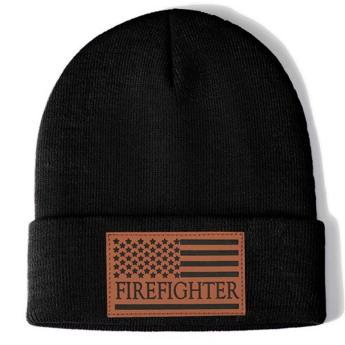 Firefighter Beanie Hat Gifts for Men Leather Fire Fighter American Flag Patriotic Birthday Graduation Retirement Appreciation Gifts for Dad Husband Accessories Stuff Gear Tools