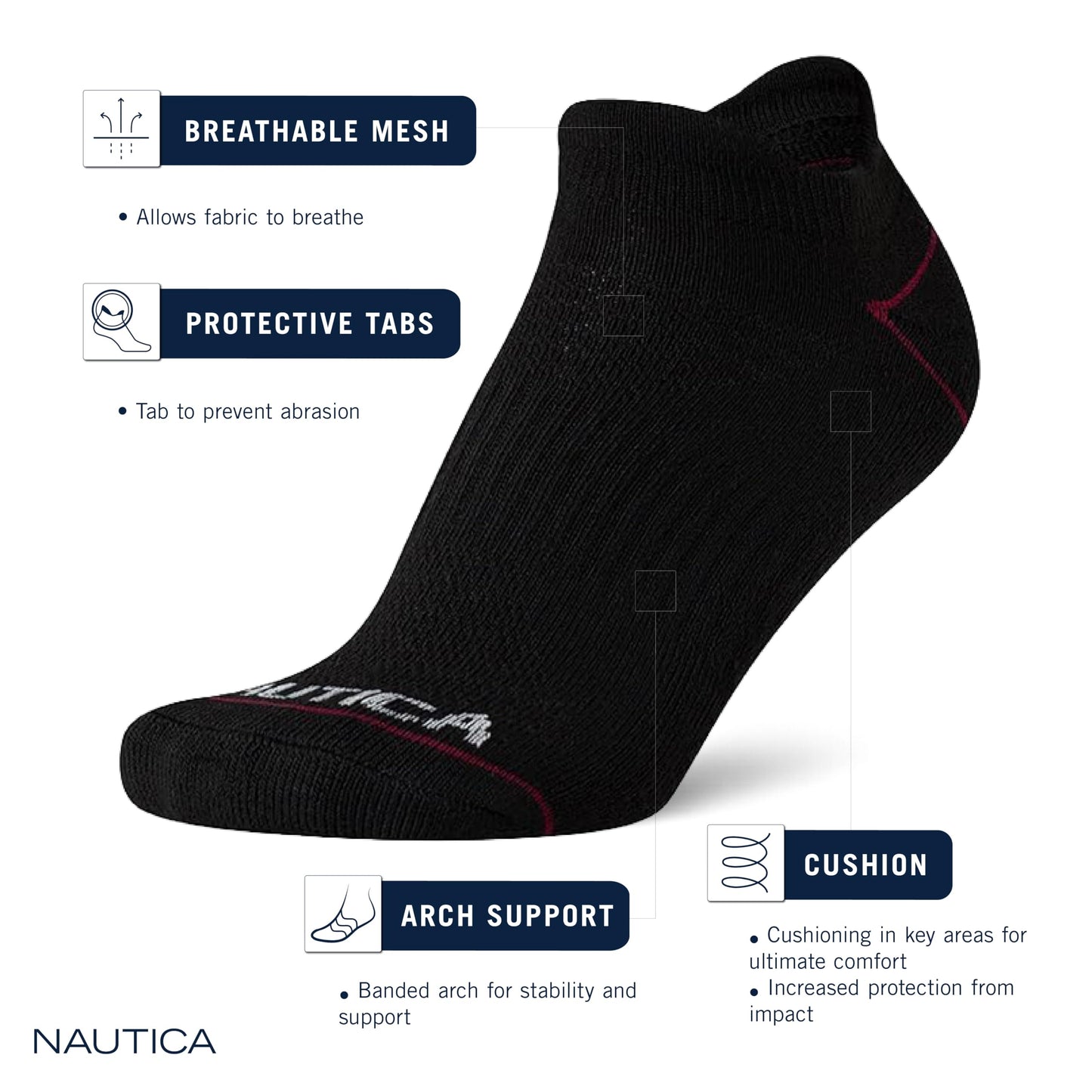 Nautica Womens Low Cut Socks - 6 Pack Soft Stretch Breathable Mesh Cushioned Athletic Performance No Show Socks for Women, Size 4-10, Mauve Tab