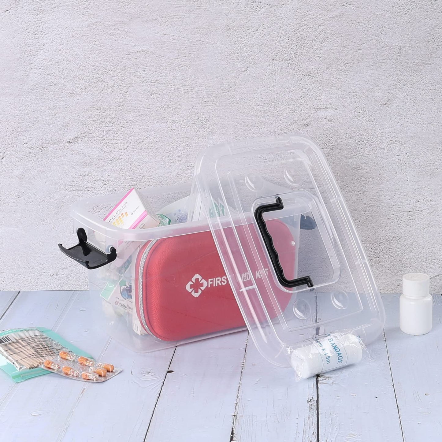 Hespama 6 Packs 6 Quart Lidded Storage Bin, Small Latch Container Box