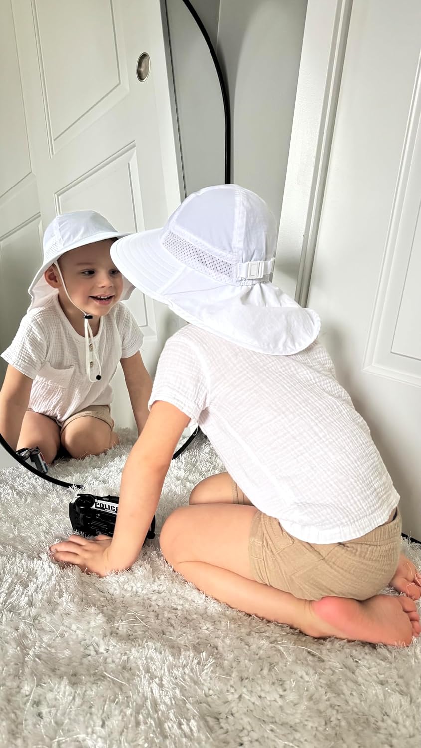 Skiennix Toddler Sun Hat - Adjustable Wide Brim Beach Hat for Boys & Girls | Ages 0-14 Years