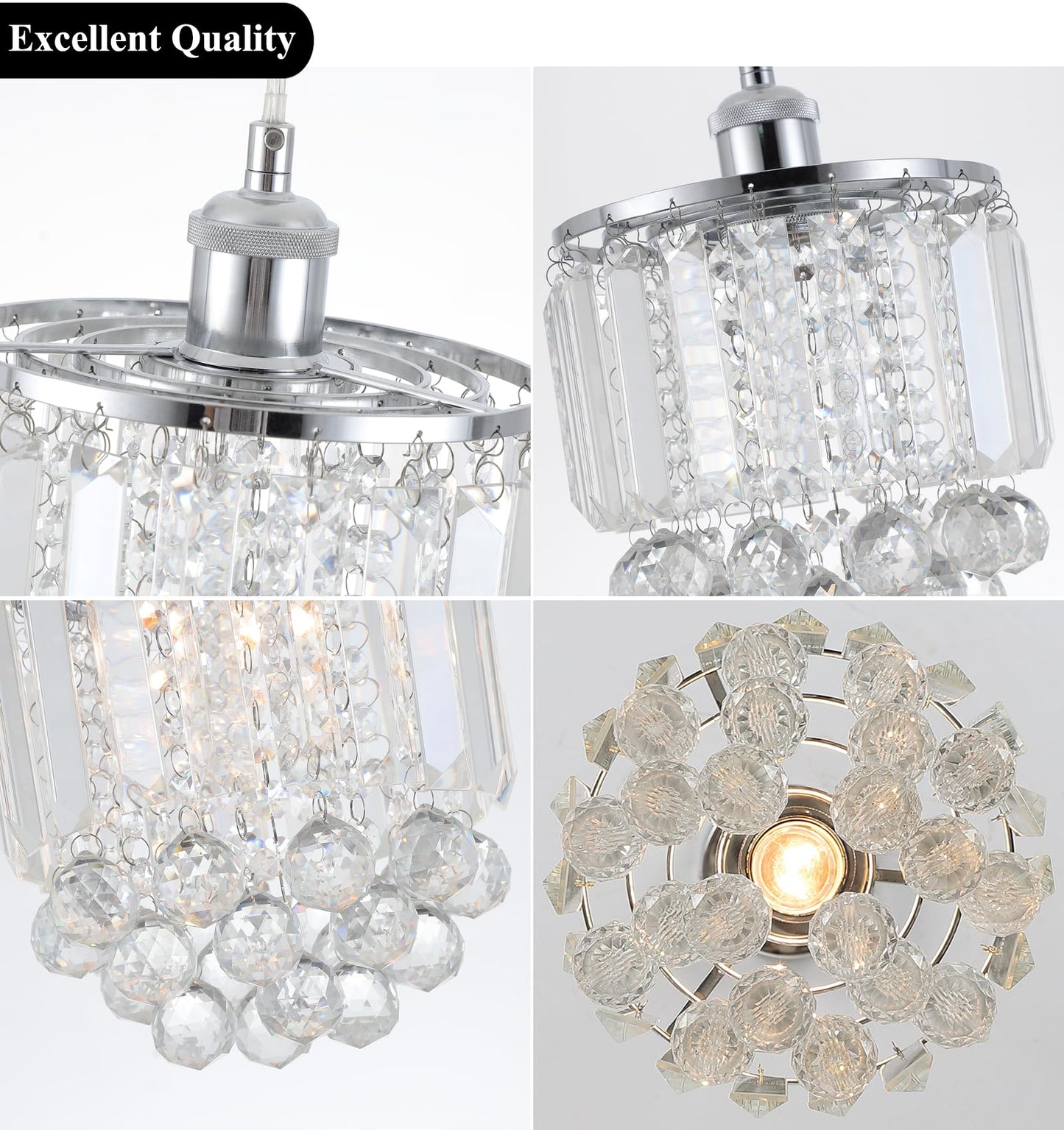 Sheenkarion 2 Pack Decorative Crystal Pendant Light,Chrome Crystal Chandelier Pendant Lights for Kitchen Island Dining Room Living Room Bar Lighting Fixtures,Cord Adjustable Hanging Pendant Lamp