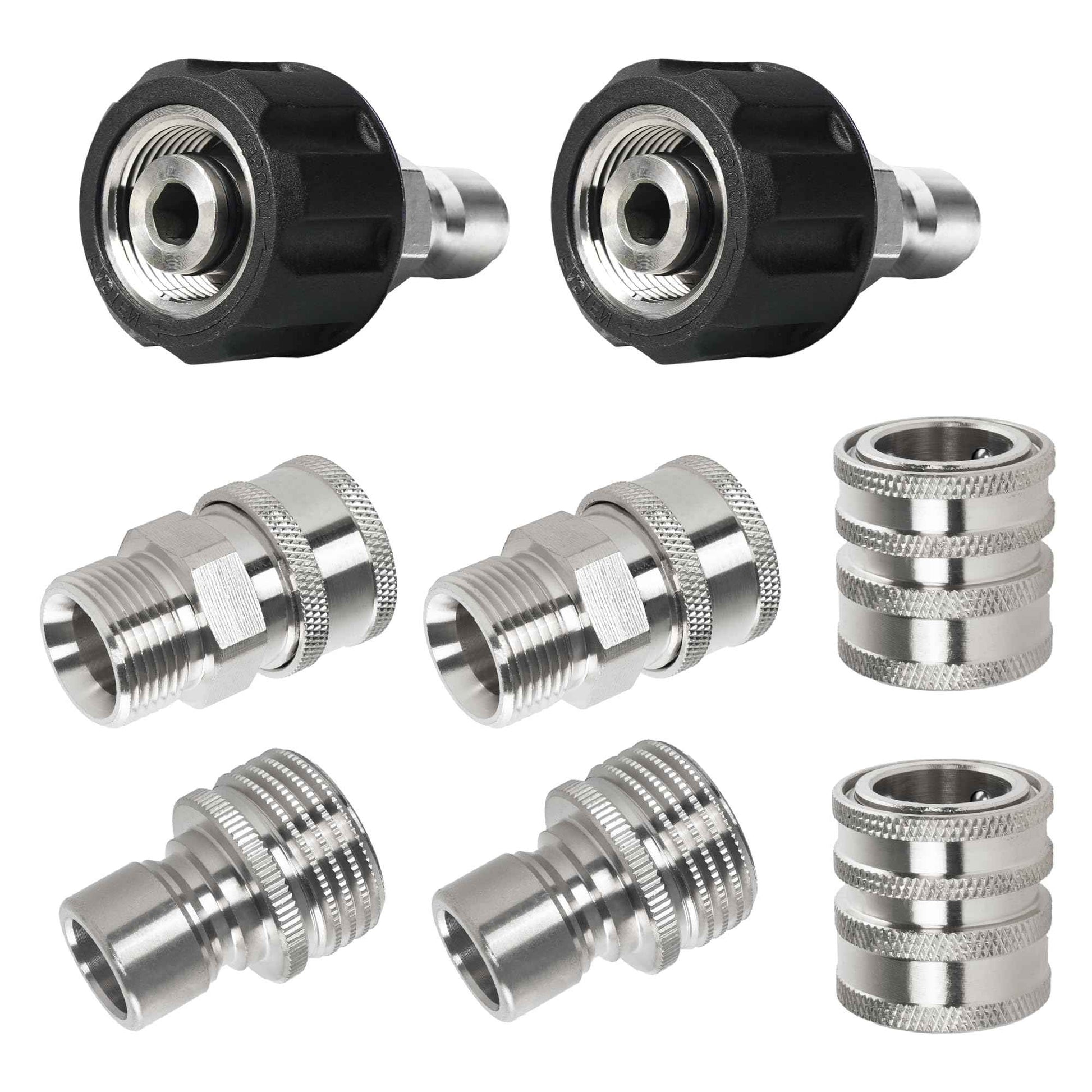 Hourleey Pressure Washer Adapter Set, Stainless Steel Quick Disconnect Kit with M22 Metric Male Thread Quick Connector, M22 Swivel to 3/8'' Quick Connect, 3/4" to Quick Release, 8 Pack
