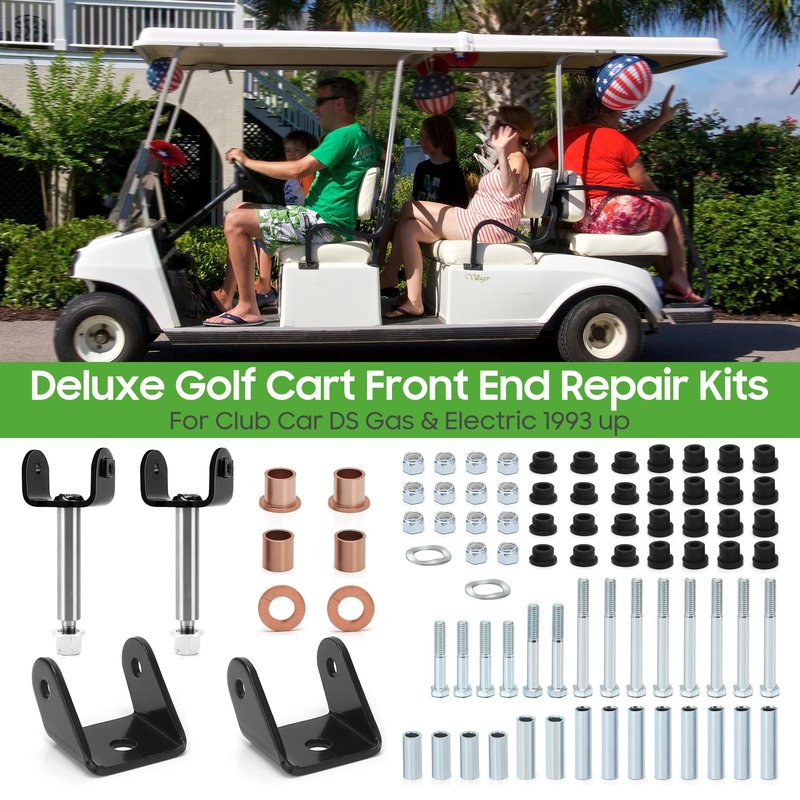 Generic 10L0L Golf Cart Front End Rebuild Kit fits Club Car DS 1993-Up Gas & Electric Models with Kingpins/Delta A arm bushings/Front Leaf Spring Bushings and Bolts/Clevis, silver